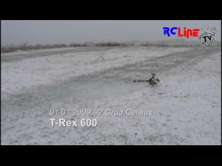 DANACH >: Neujahrsflug T-Rex 600 bei Schnee und Nebel....